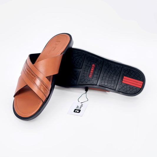 Dwt Designs Lined Cross Men's Slides - Brown
