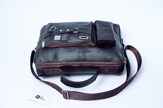 Dwt Designs Business Men's Leather Briefcase Bag - Coffee Brown