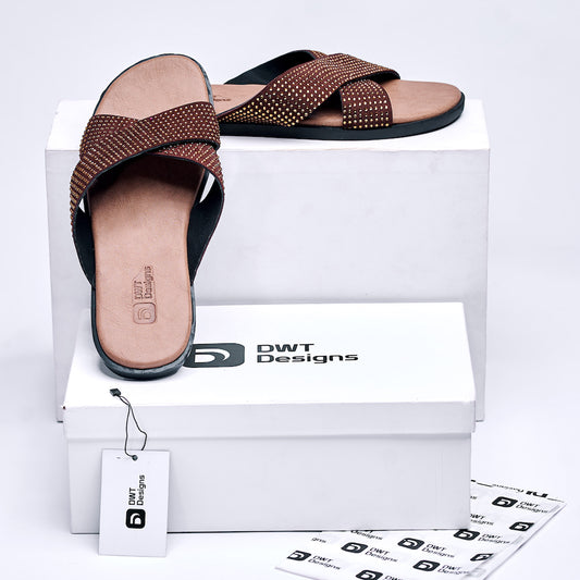 Dwt Designs Stoned Men's Slides - Brown & Gold