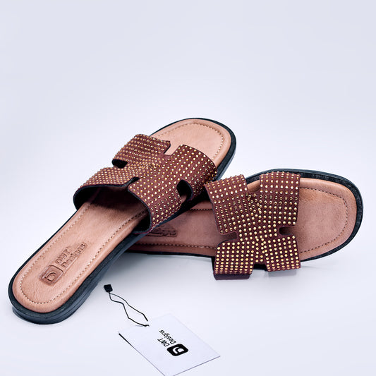 Dwt Designs Stoned Women's Slides - Brown & Gold