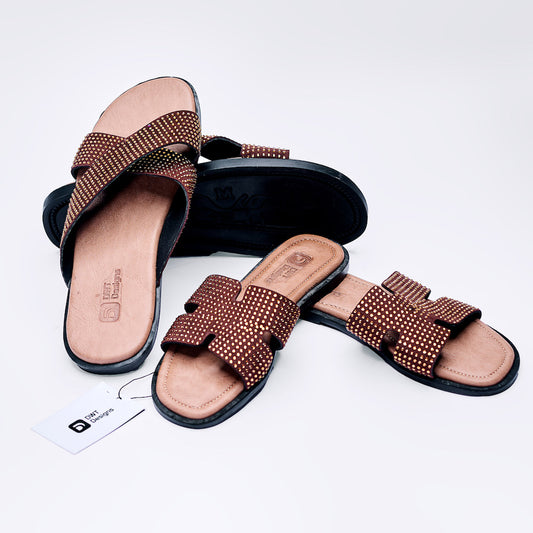 Dwt Designs Stoned Couple's Slides - Brown & Gold