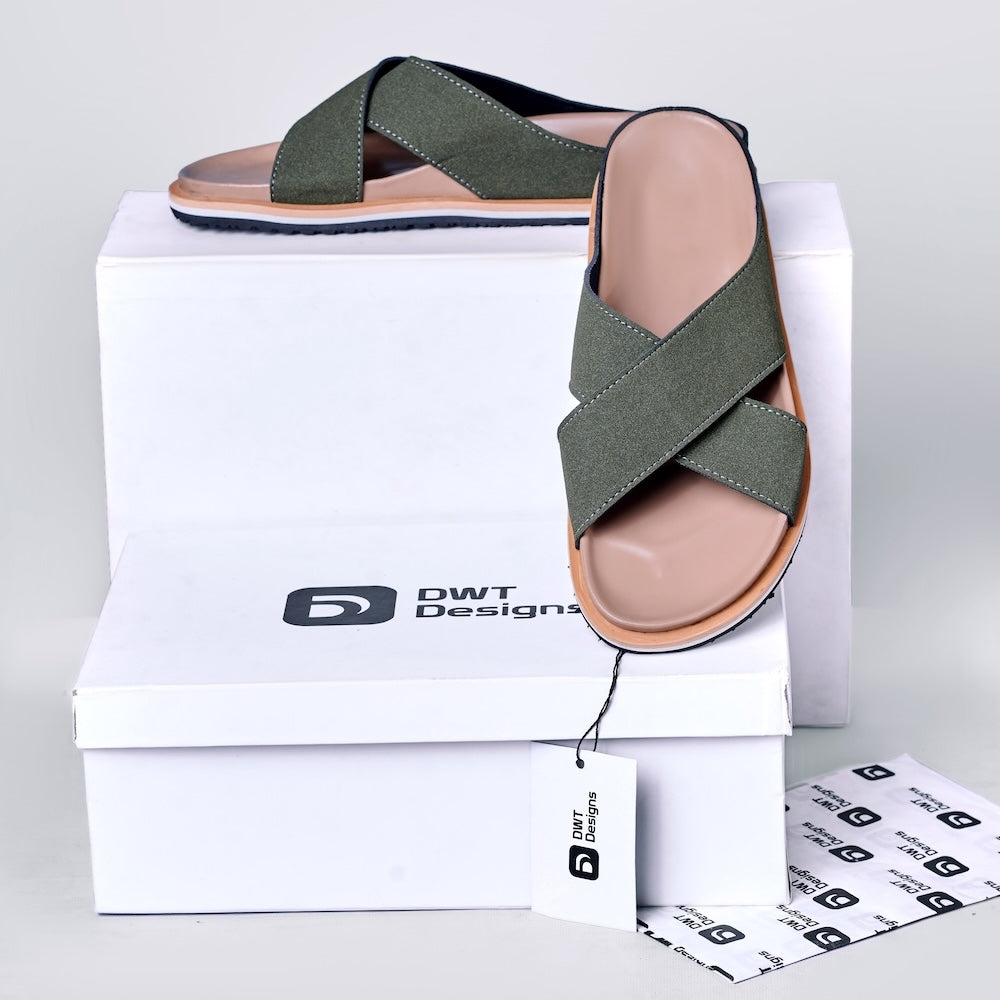 Dwt Designs Cross Strap Men's Slides - Khaki Green
