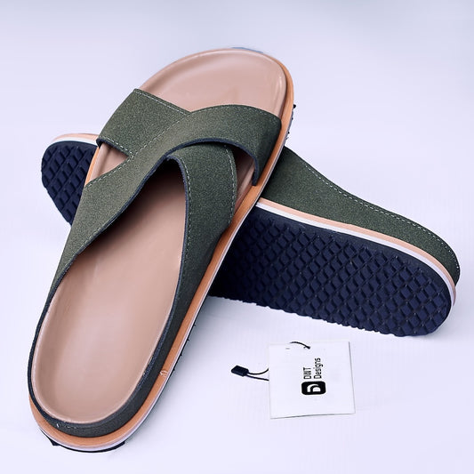 Dwt Designs Cross Strap Men's Slides - Khaki Green