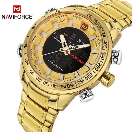 Naviforce Luxury Digital Analog Watch - Gold