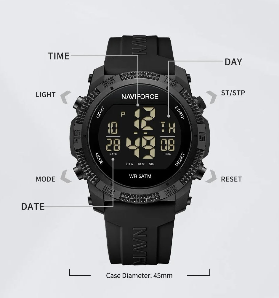 Naviforce Men's Digital Waterproof Watch - Black