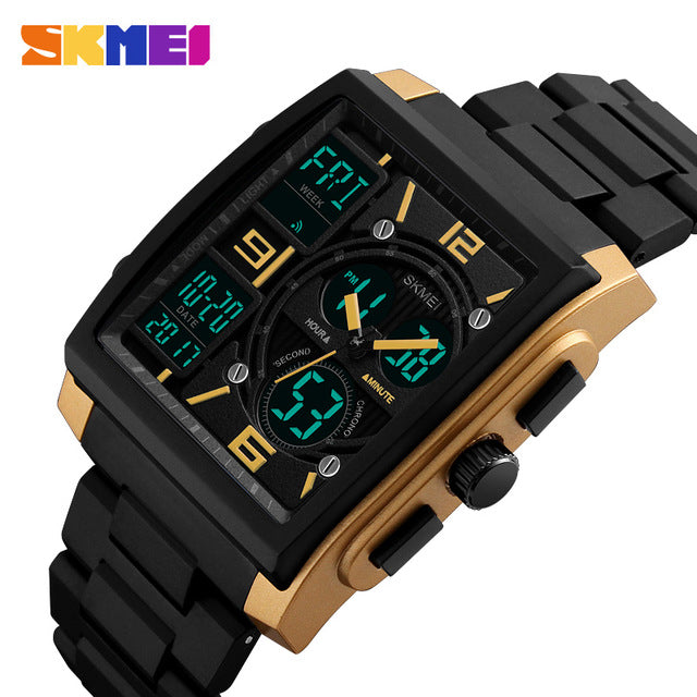 Skmei Luxury Digital Analog Watch - Black & Gold
