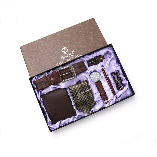 Luxury Men's Gift Set (Wristwatch, Belt, Wallet, Tie, Pen, Rosary & Key Holder)
