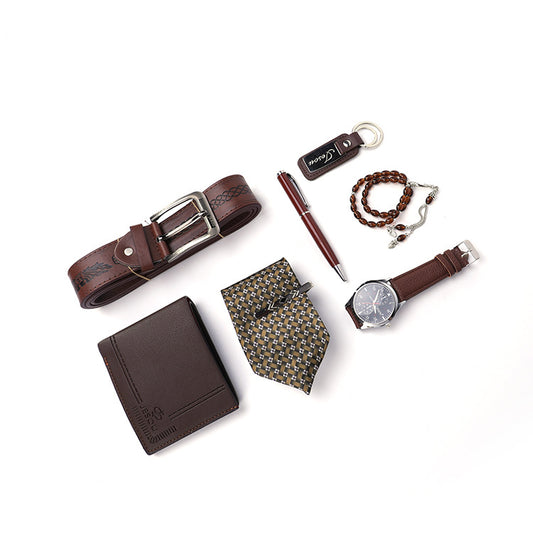 Luxury Men's Gift Set (Wristwatch, Belt, Wallet, Tie, Pen, Rosary & Key Holder)