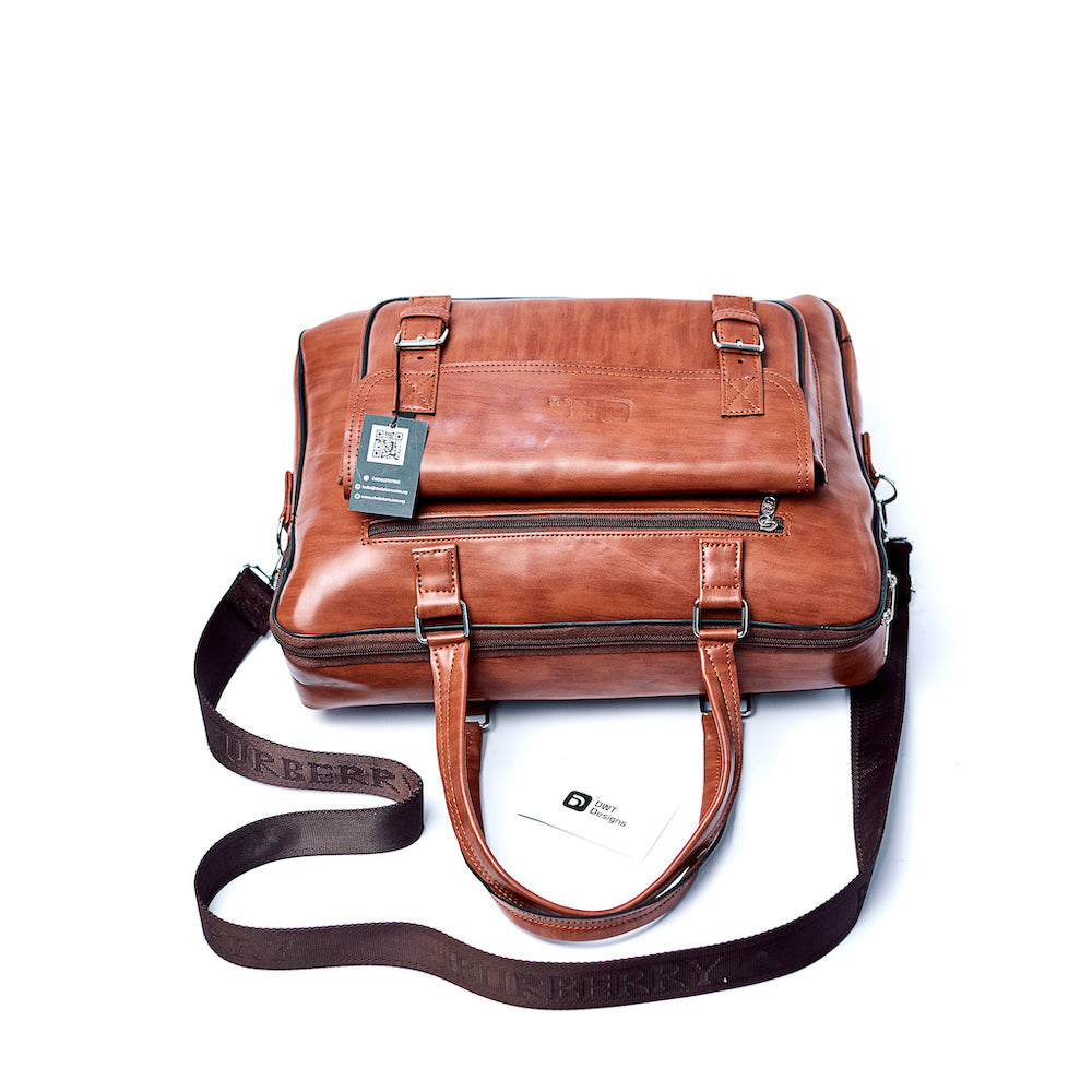 Dwt Designs Business Men's Leather Briefcase Bag - Brown