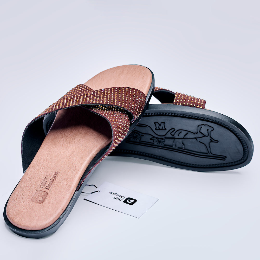 Dwt Designs Stoned Men's Slides - Brown & Gold