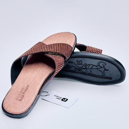 Dwt Designs Stoned Men's Slides - Brown & Gold