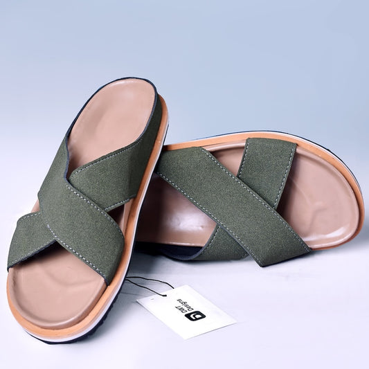 Dwt Designs Cross Strap Men's Slides - Khaki Green