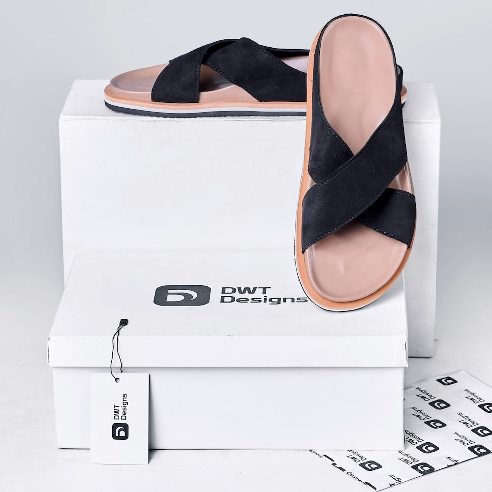 Dwt Designs Cross Strap Men's Slides - Black