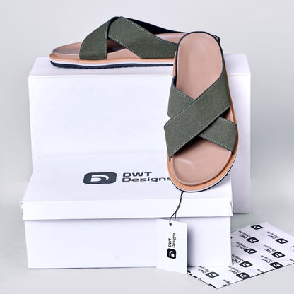 Dwt Designs Cross Strap Men's Slides - Khaki Green