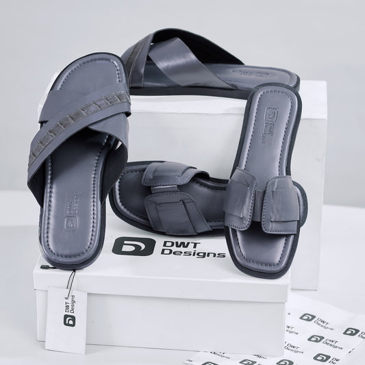 Dwt Designs Cross & Bow Couple's Slides - Grey