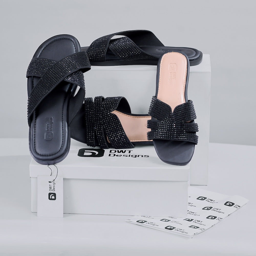 Dwt Designs Cross & Strap Couple's Slides - Black