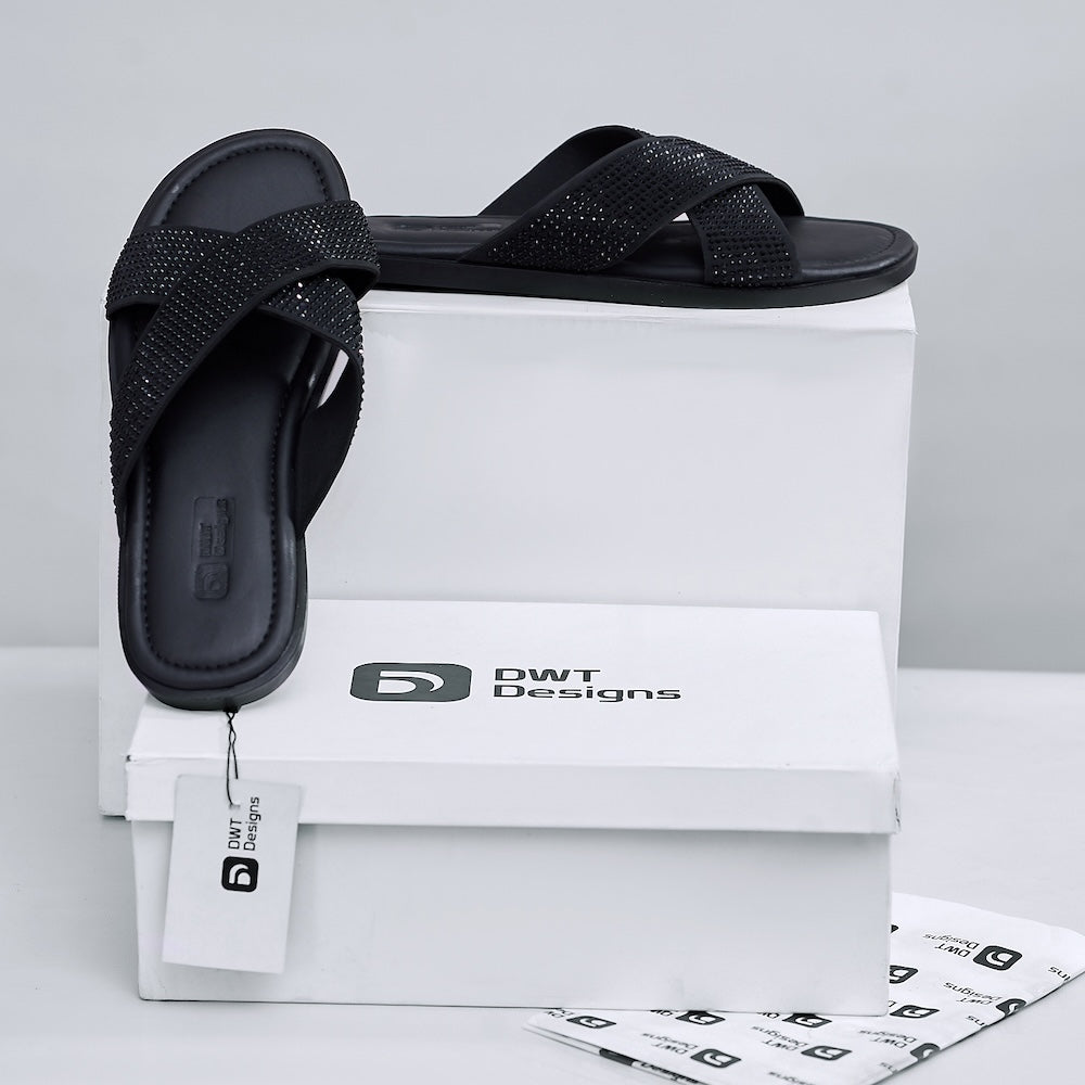 Dwt Designs Rhinestone Cross Men's Slides - Black
