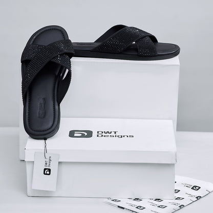 Dwt Designs Rhinestone Cross Men's Slides - Black