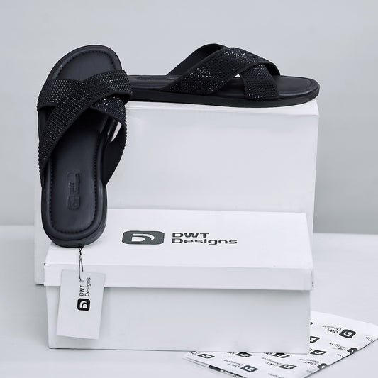 Dwt Designs Rhinestone Cross Men's Slides - Black