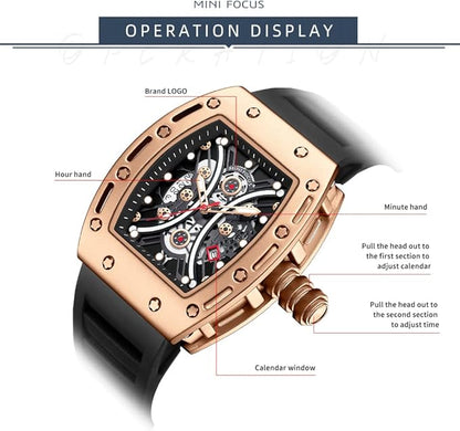 MF Luxury Men's Quartz Watch - Black & Gold