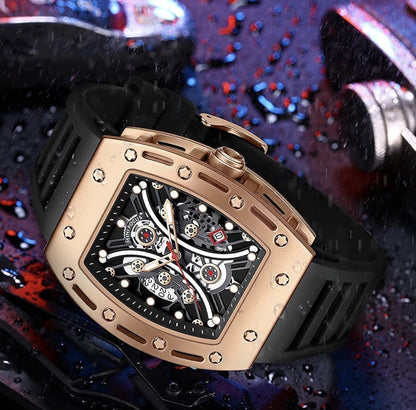 MF Luxury Men's Quartz Watch - Black & Gold